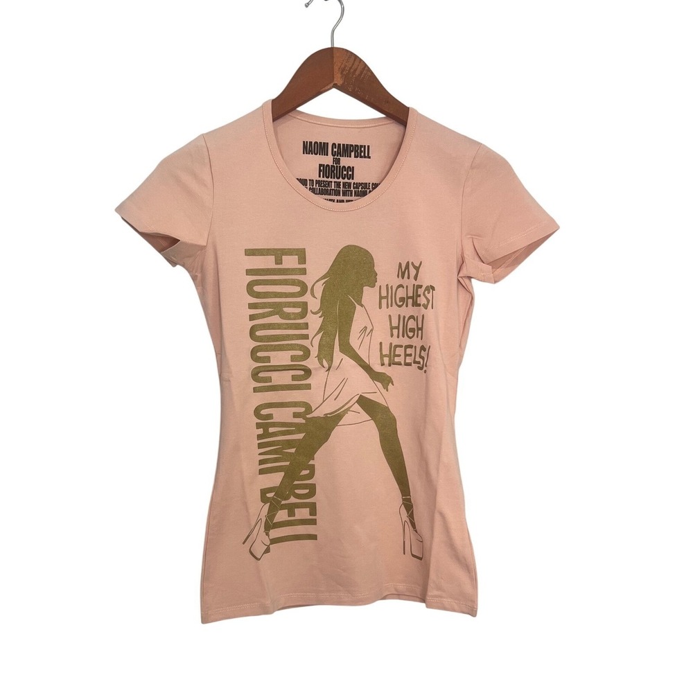 NWT Fiorucci X Naomi Campbell Collaboration My Highest Heels Fitted Tee Pink
